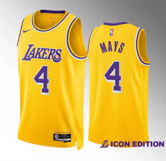 Mens Los Angeles Lakers #4 Skylar Mays Yellow Icon Edition Stitched Basketball Jersey Dzhi
